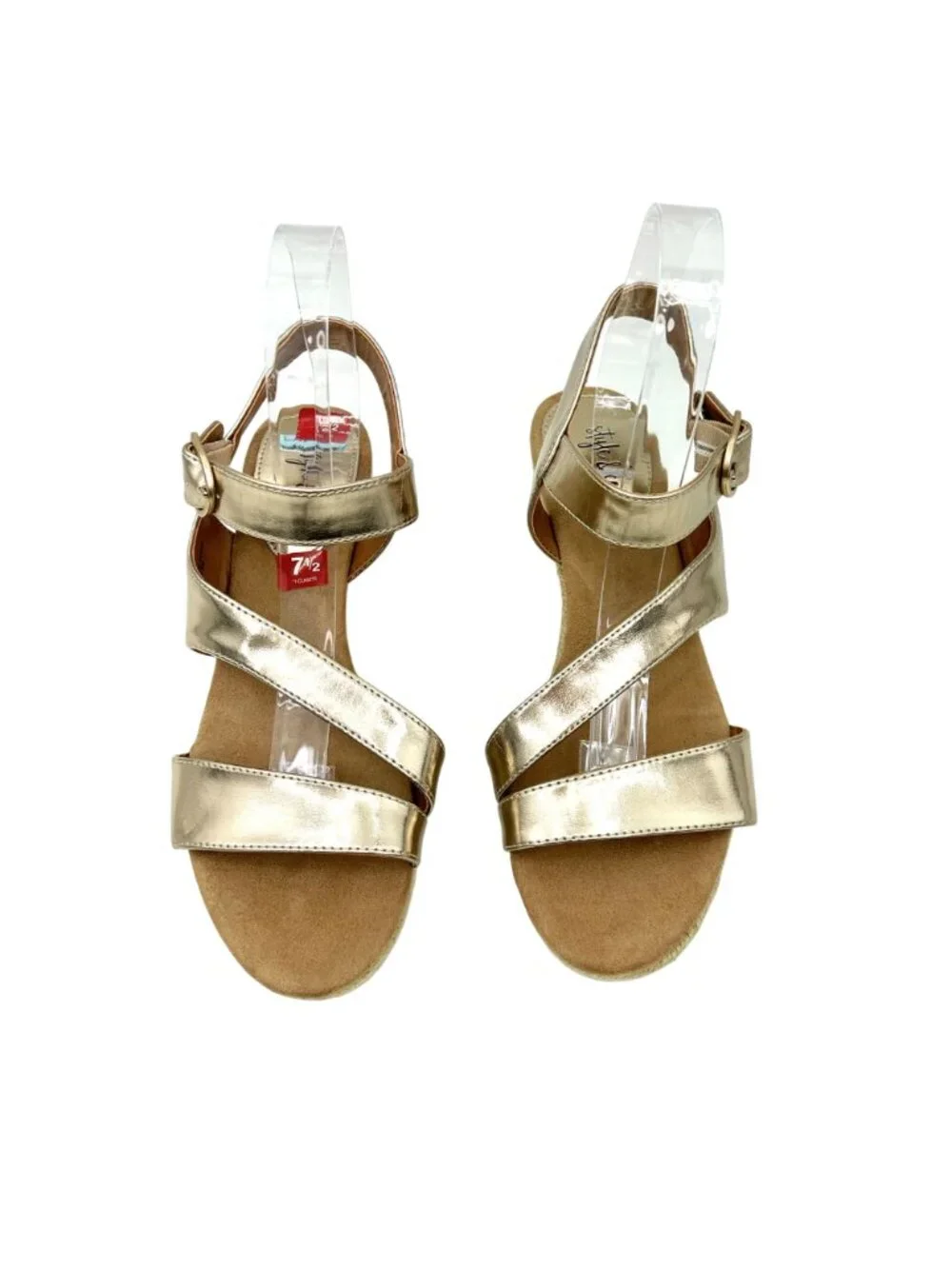 NWT STYLE & CO XENAA METALLIC GOLD WEDGE ESPADRILLES SANDALS HEELS - 7.5